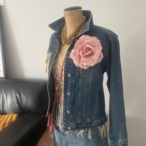 Eddie Bauer Blue Jean Jacket with Pink Flower Accent